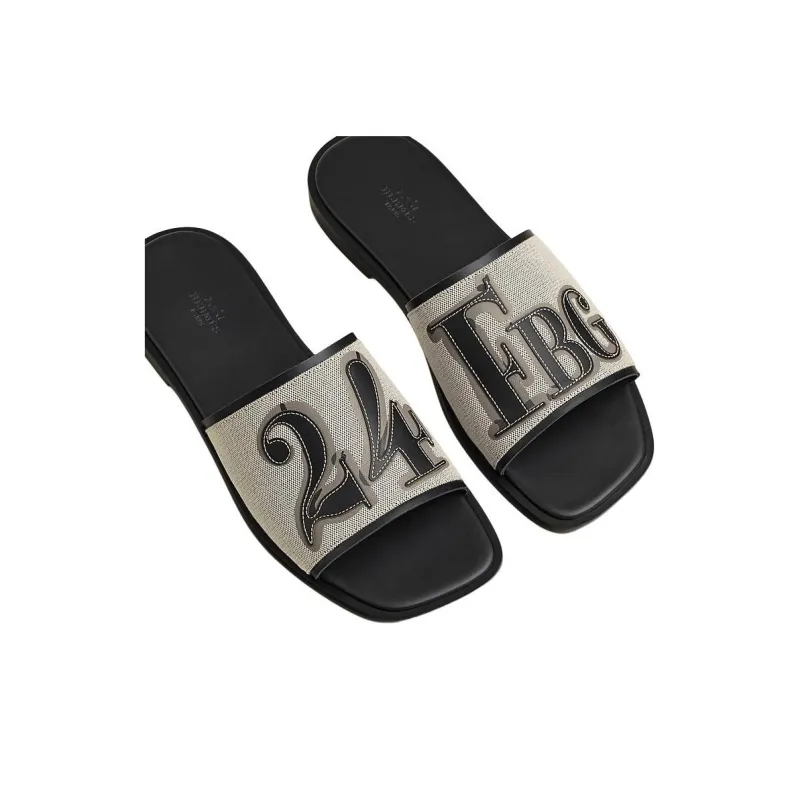 HERMES Slide Slippers Men's Black-4