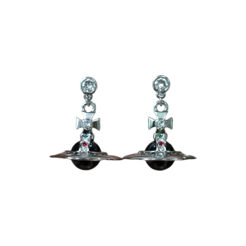 Vivienne Westwood Tiny Orb Drop Stud Earrings Women's Black Silver-0