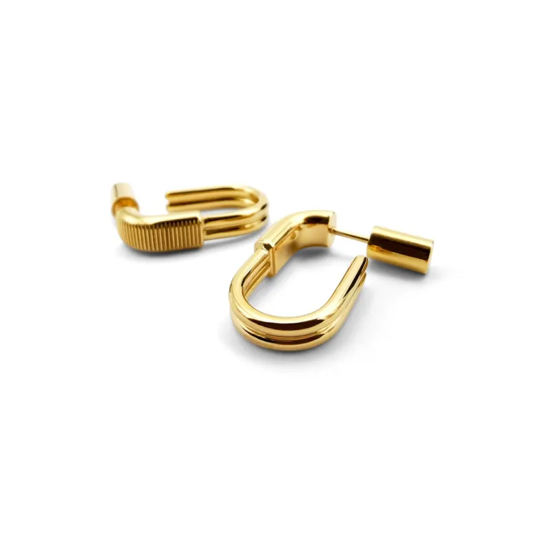 ALP JEWELRY 14K Vacuum Gold Plated U Shaped Hoop Earrings Unisex-1