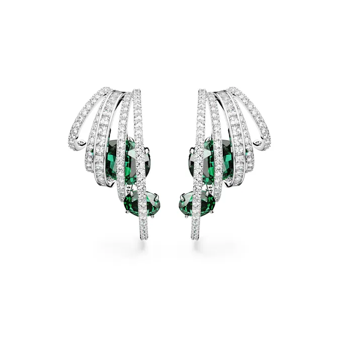 Swarovski Hyperbola Rhodium Plated Earrings Women's Silver/Green-1