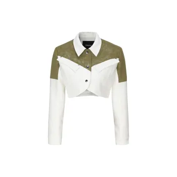 GIMING Cropped Coats Women's Green+White