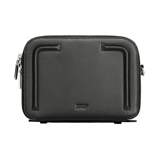BVP Genuine Cow Leather Crossbody Bag Unisex Trendy Black-2