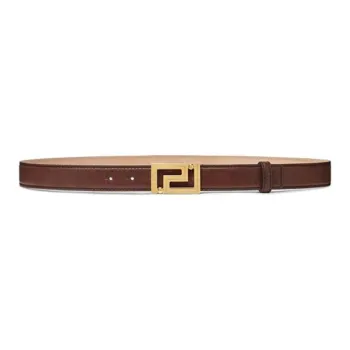VERSACE Logo Carving Smooth Buckle Leather Belts Men's Brown