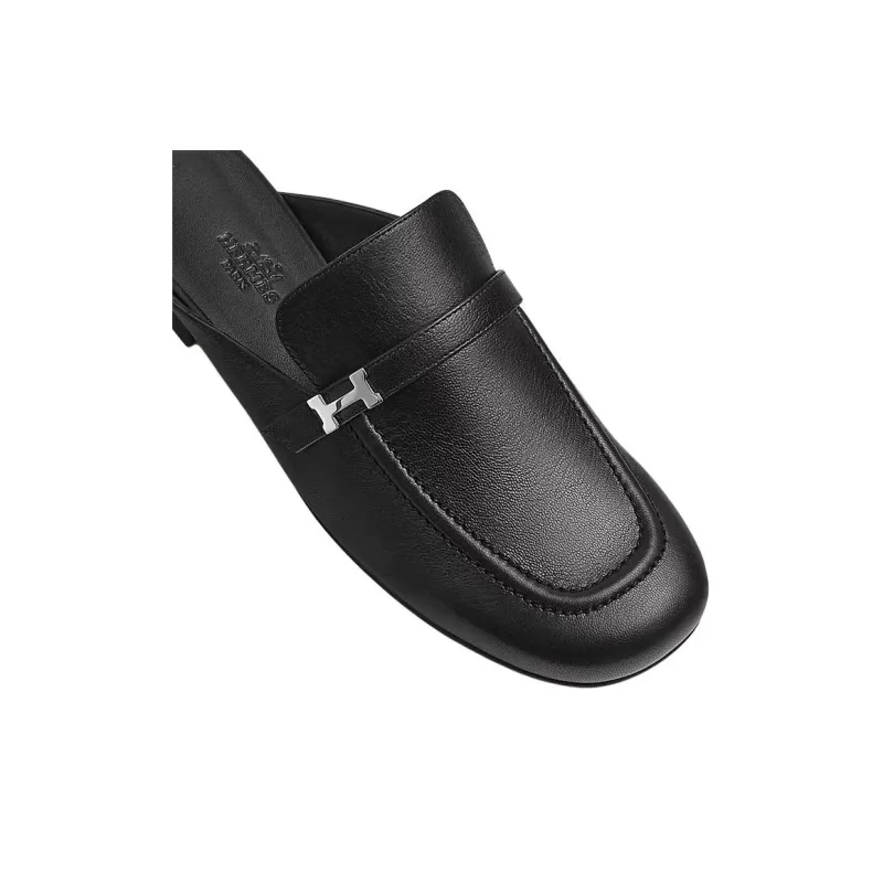 HERMES Wrap toe Slippers Women's Black-4