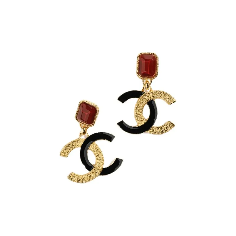 CHANEL Ruby Earrings Women's Gold-0