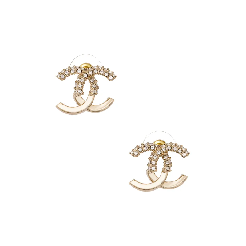CHANEL Crystal & Gold Metal Strass Stud Earrings AB9451-0