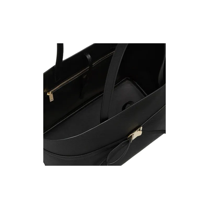 FERRAGAMO Vara Cow Leather Tote Bag, Shopping Bag, Handbag Medium Size Women's Black-4