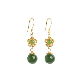 Xiaoyinjiang 925 Sterling Silver Hetian Jade Earrings Women's Jasper