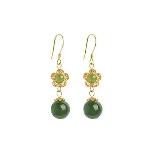 Xiaoyinjiang 925 Sterling Silver Hetian Jade Earrings Women's Jasper