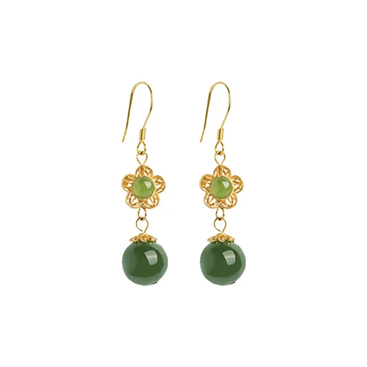 Xiaoyinjiang 925 Sterling Silver Hetian Jade Earrings Women's Jasper-0