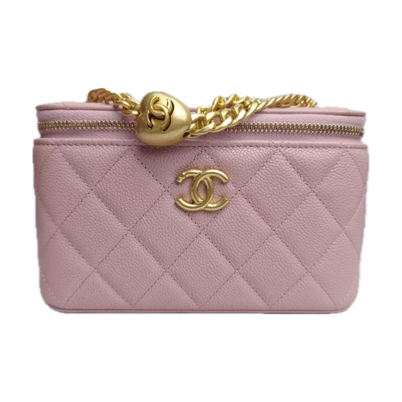 CHANEL Litchi Grain Cow Leather Box Bag, Shoulder Bag Trumpets Women's Cherry Blossom Pink-0