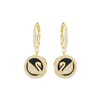 Swarovski Leather Swan Faux Crystal Earrings Women's Gold