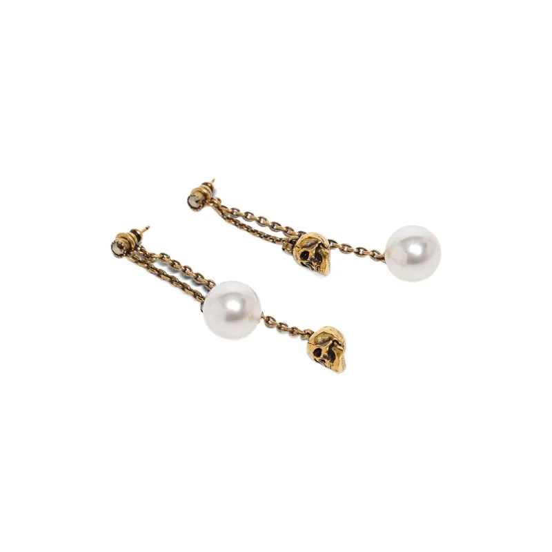 Alexander McQueen Pearl embellished Skull Pendant Earrings-1