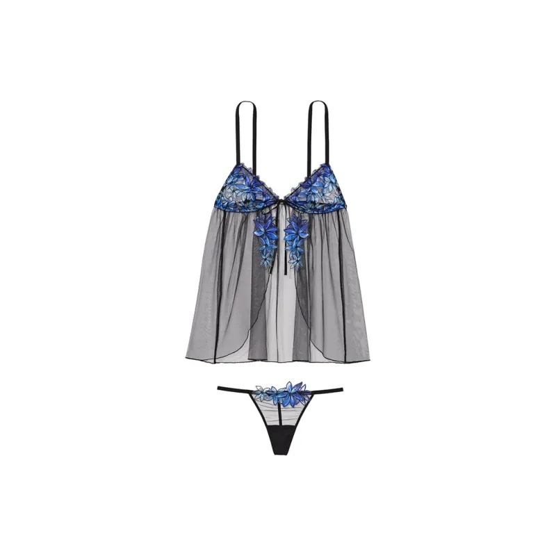 Victoria's Secret Underwear Set Women's Black Blue Floral-0