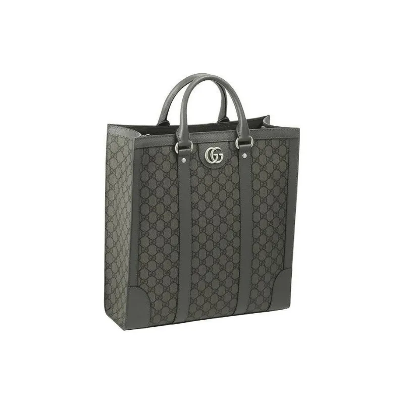 GUCCI Ophidia Canvas With Leather Tote Bag Shopping Bag Handbag Medium Size Men's Gray-3