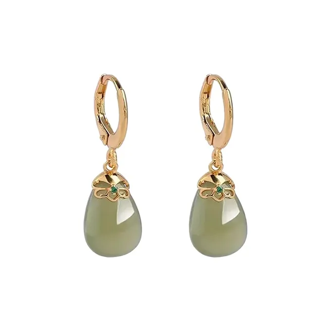 Xiaoyinjiang S925 Silver Hetian Jade Earrings Women's-0