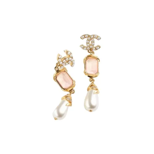 CHANEL Earrings Women's Gold/Pink/Pearl White