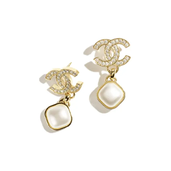 CHANEL Metal Resin Rhinestones Earrings Women's Gold-0