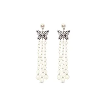 DIOR Metal Resin Pearl Crystal Earrings Women's White