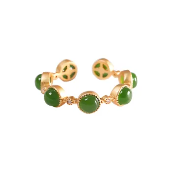 CHIC ZONE 925 Sterling Silver Hetian Jade Rings Women's Jasper