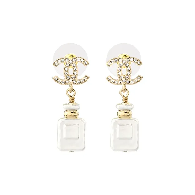 CHANEL Metal Rhinestone Earrings Women's White-0