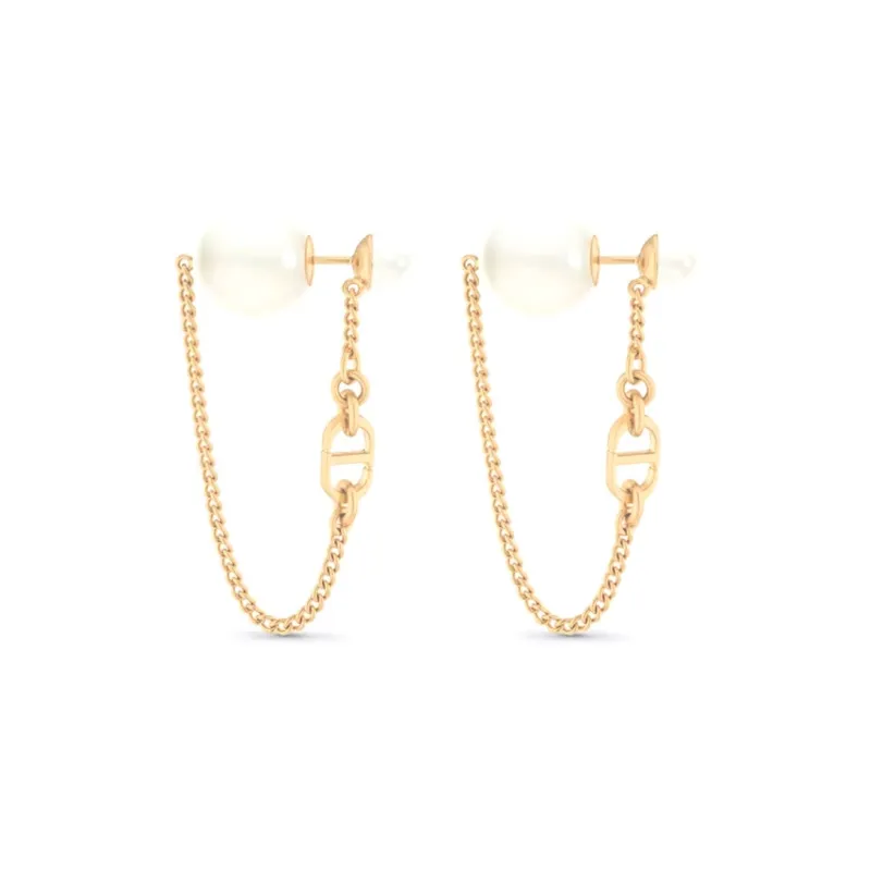 DIOR Metal Resin Pearl Earrings Women's Gold-1