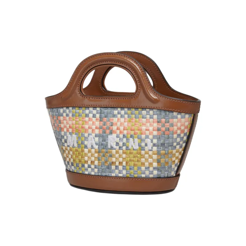MARNI TROPICALIA Raffia With Leather Handbag Shoulder Bag Crossbody Bag Extra Mini Women's Brown-2