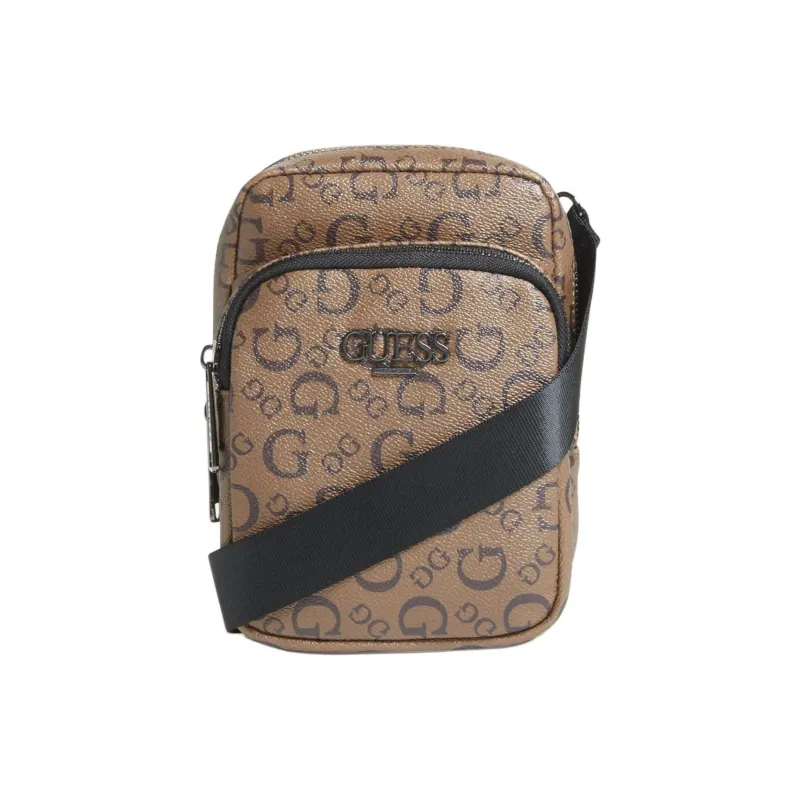 GUESS Litchi Grain Artificial Leather Shoulder Bag Crossbody Bag Men's Brown-0
