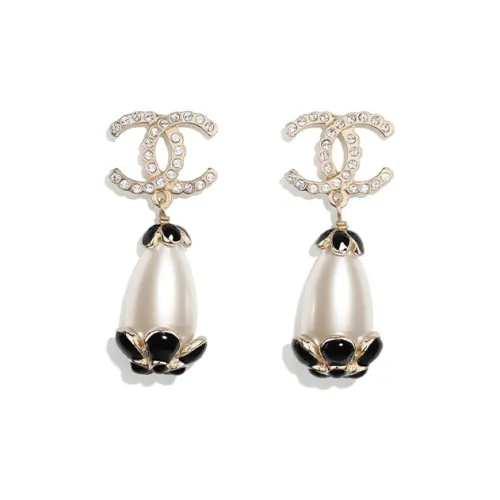 CHANEL Earrings Women's Gold/Pearl White/Black