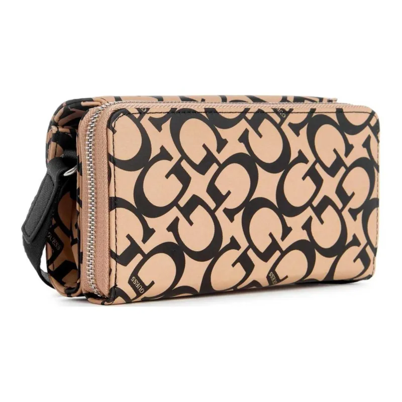 GUESS Artificial Leather Mobile Phone Crossbody Bag Mini Unisex Black Brown-1