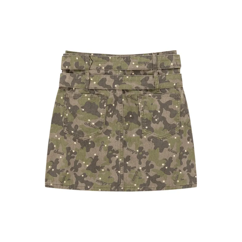 CHUU Casual Short Skirts Women's Green Camouflage-1