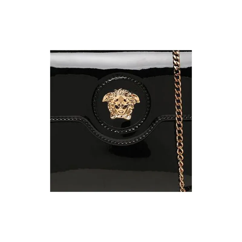 VERSACE Leather Bonded Patent Leather Shoulder Bag Crossbody Bag Women's Black-1