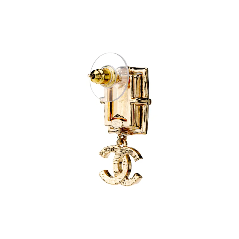 CHANEL Metal Earrings Women's Gold/Pink-3