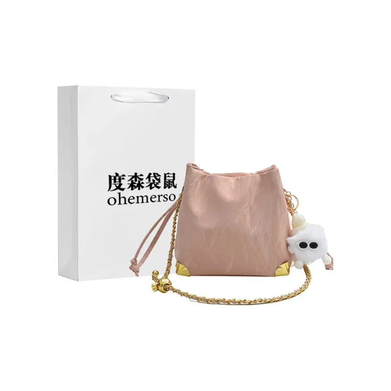 Dusen Kangaroo PU Niche Shoulder Bag Medium Size Women's Ecru/Black/Blue/Pink-15
