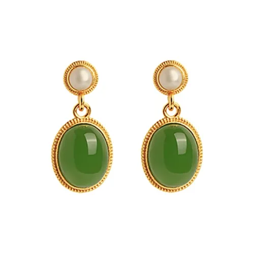 Xiaoyinjiang 925 Sterling Silver Hetian Jade Earrings Women's