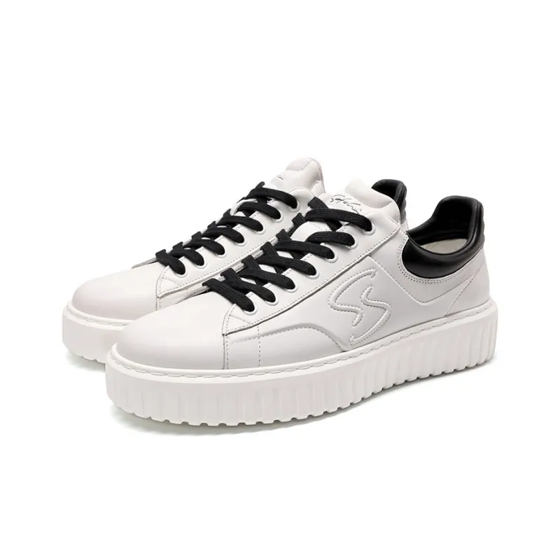 Satchi Breathable Wear Resistant Cushioning Height Increasing Low Top Skateboard Shoes Men's White Black 3CM-2