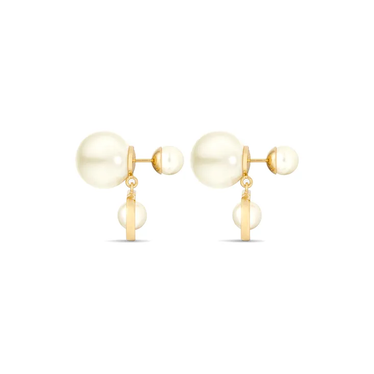 DIOR Resin Pearl Metal Earrings Women's White-1