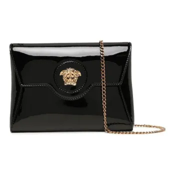 VERSACE Leather Bonded Patent Leather Shoulder Bag Crossbody Bag Women's Black