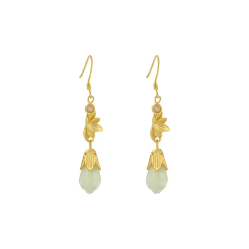 Hot real silver building Hetian Jade Earrings Women's