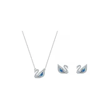 Swarovski Rhodium Plated Necklace Hoop Earrings Set Women's