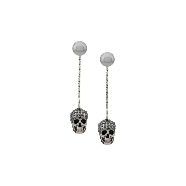 Alexander McQueen Pave Skull Chain Earrings-0