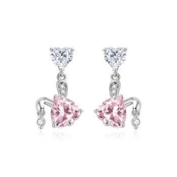 FANCI S925 Silver Set With Gemstones Earrings Women's White Pink