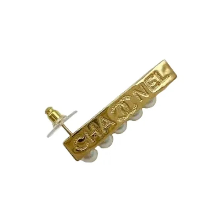 CHANEL Metal Artificial Pearl Earrings Unisex Gold-2