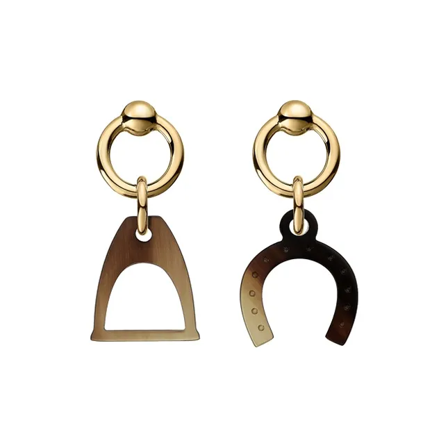 HERMES Amulette Equestre Earrings Women's Gold Brown-0