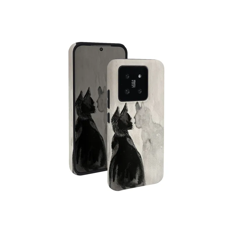 Keshami PC Material Fully Enclosed Impact Resistant Matte Watercolor Cat Phone Cases Suitable For Xiaomi 14/14pro-2