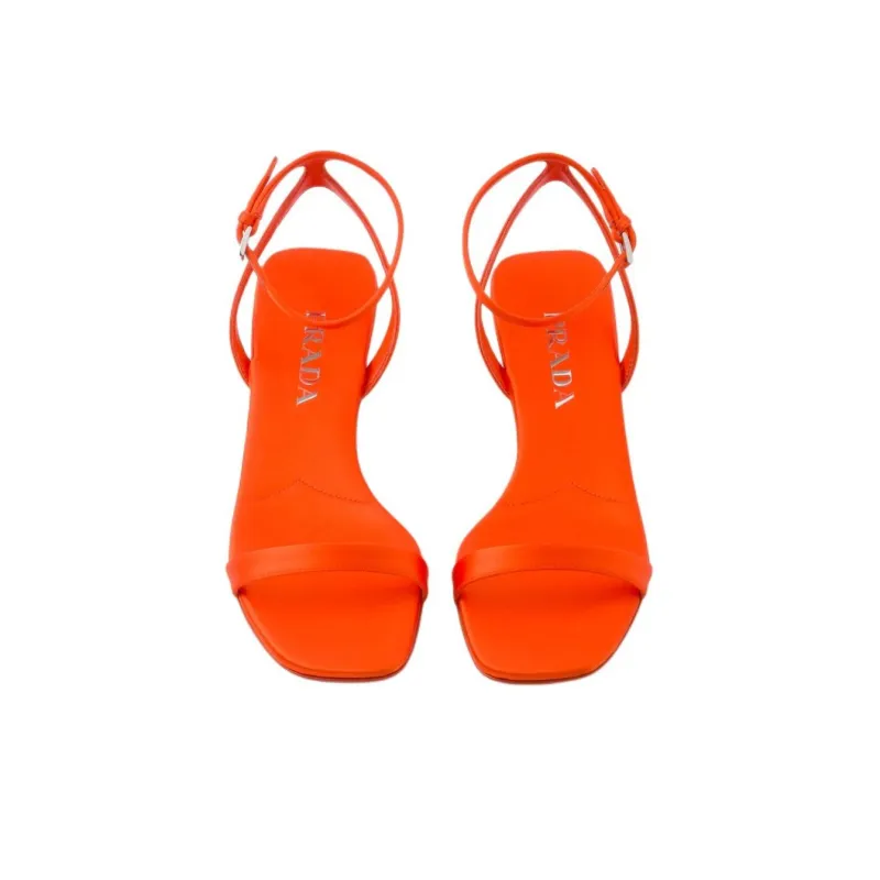 PRADA Triangle-heel Satin Sandals-5