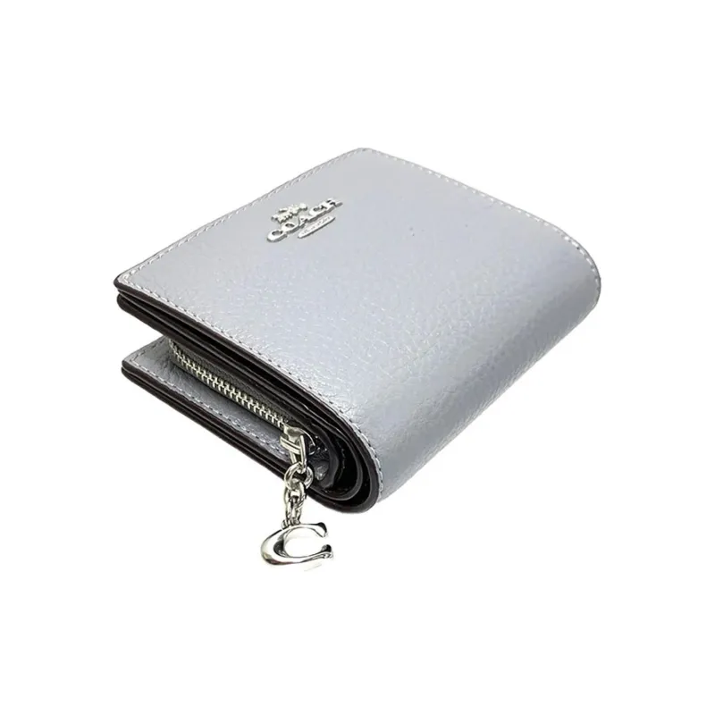COACH Snap Wallet Pebbled Leather Card Holder With Coin Pocket Women's Silver/Granite Gray-1