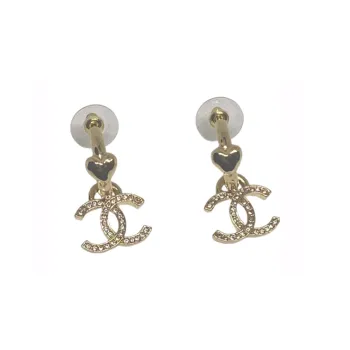 CHANEL Cc Logo Heart Drop Earrings