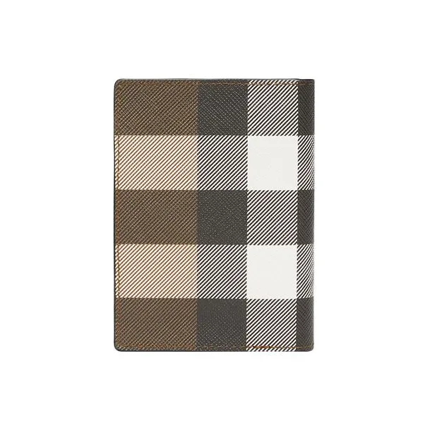 Burberry Vintage Plaid Patchwork Leather Money Clip Wallet Card Holder Men's Dark Birch Brown-1
