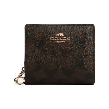 COACH Snap Wallet Canvas With Leather Wallet Women's Dark Brown Monogram